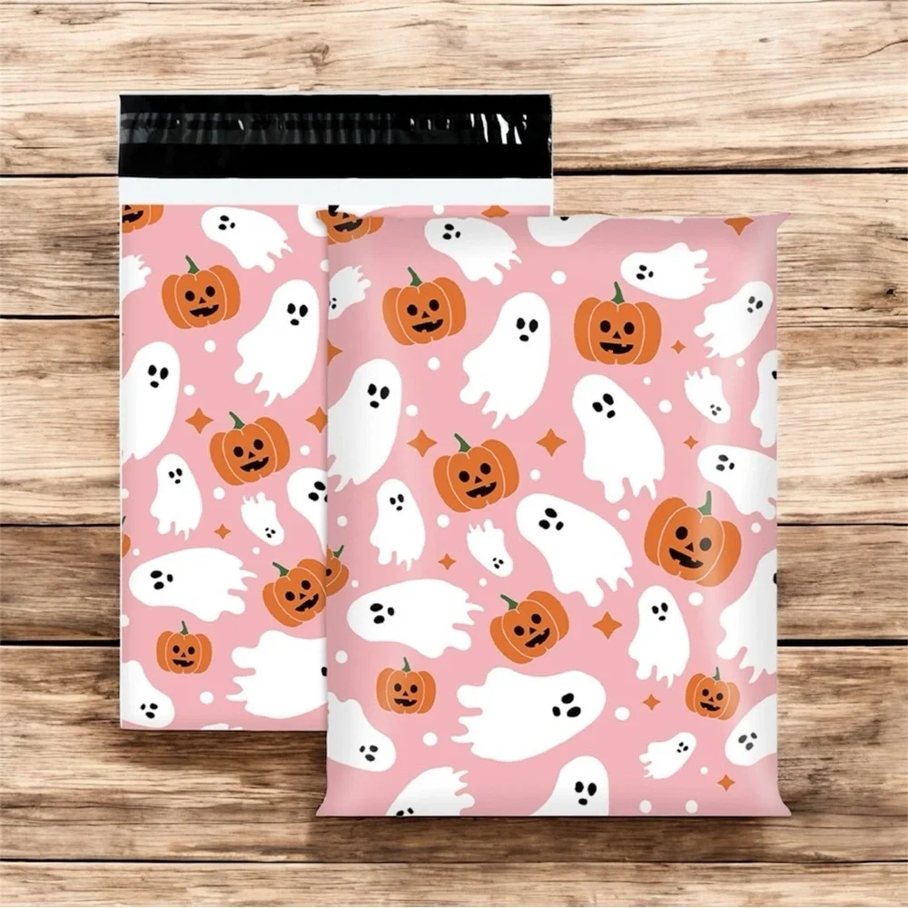 (10) 10x13 Fall Halloween Pumpkin and Ghosts Poly Mailers